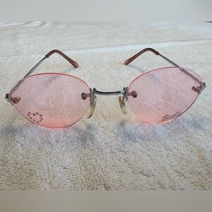 Vintage Barbie Pink Sunglasses Rimless w gem detail in heart shape NEW y2k